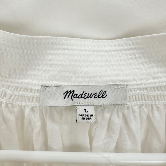 Madewell Shirred Long Sleeve Lightweight Flowy Blouse Cotton White Large NWT - Picture 8 of 15